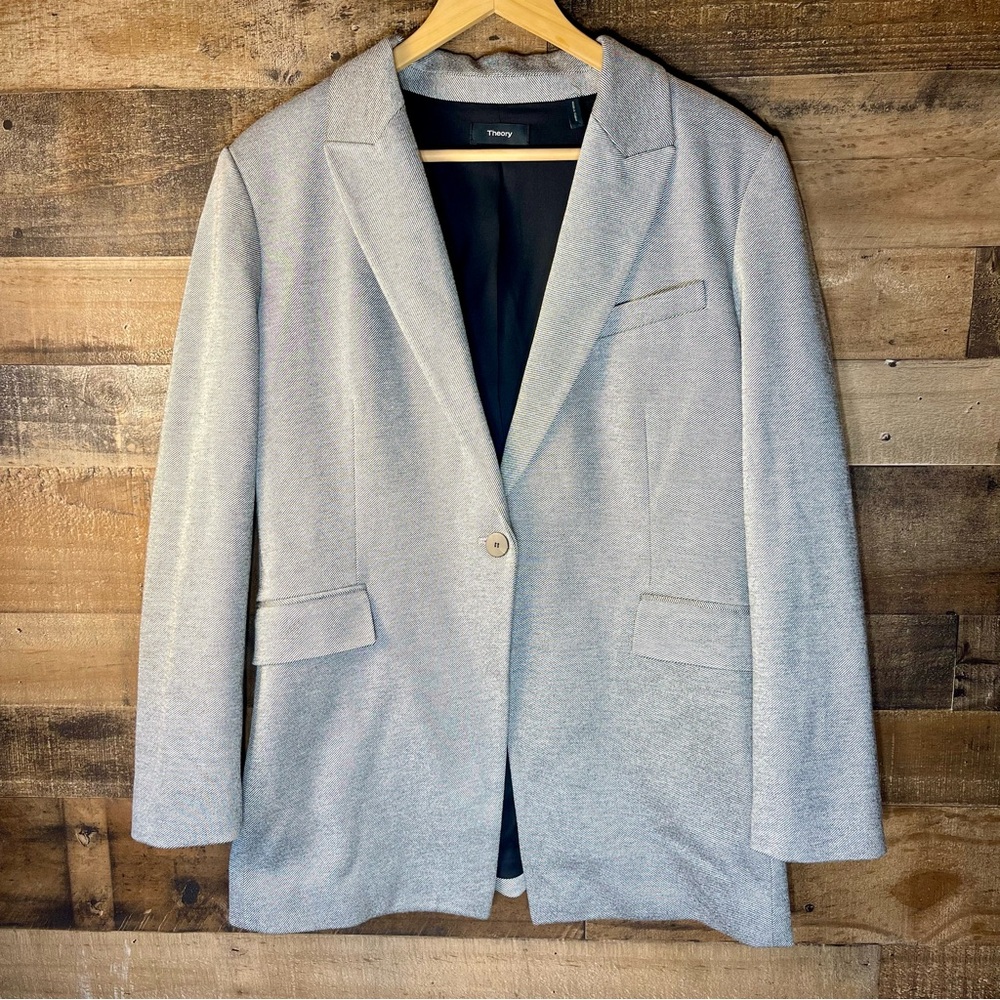 Theory Etiennette-B Melange Twill Blazer Size 14 Women’s Black/White